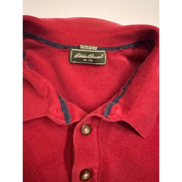 Vintage Men's Eddie Bauer Vintage Red 1/4 Button Pullover Long Sleeve Shirt XL - Picture 2 of 5